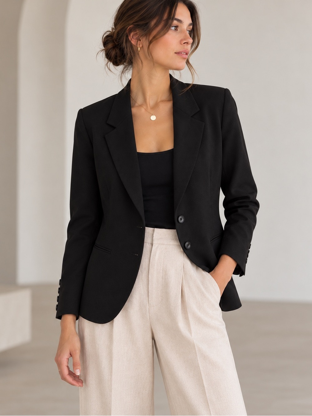 Vintage Black Tailored Two Button Blazer Classic Office Workwear